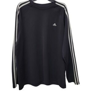Adidas Long Sleeve Athletic 3 stripe Shirt Black Climalite Mens XL